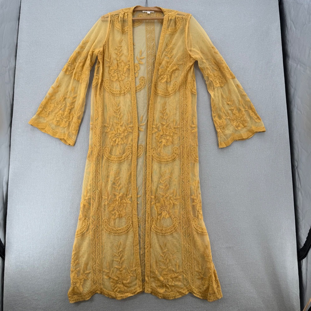 Honey Punch Boho Lace Bell Sleeve Cardigan Duster Yellow Women Size Small